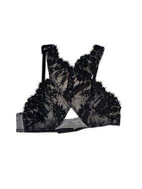 Victorias Secret Womens Medium Black Lace Bralette Sheer Floral Racerback 2000